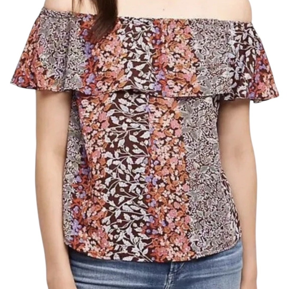 Anthropologie Maeve Floral Off Shoulder Ruffle Blouse Top Size Medium Feminine